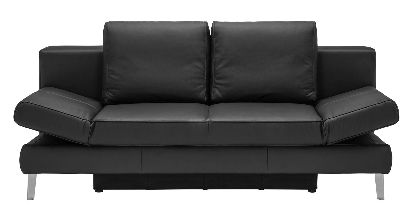 Schwarzes Querschläfer-Sofa aus Leder, Frontalansicht