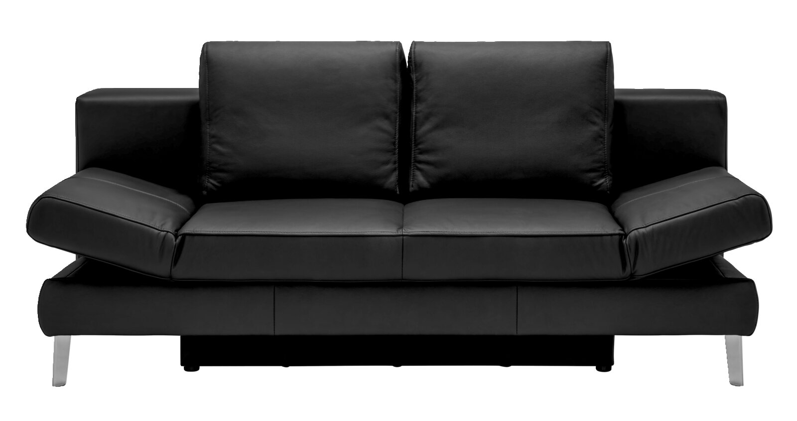 Schwarzes Querschläfer-Sofa aus Leder, Frontalansicht