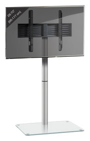TV-Standfuß mit Glasboden und Metallstütze, rückseitige Monitorhalterung für 26–70 Zoll (66–177 cm), Ansicht von hinten