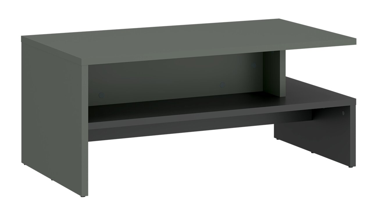 Z2 Couchtisch SHIRLEY Moderner Couchtisch in dunklem Grau mit zwei Ebenen, seitliche Perspektive