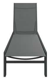 Frontale Ansicht einer modernen, grauen Sonnenliege mit schlichtem Design.