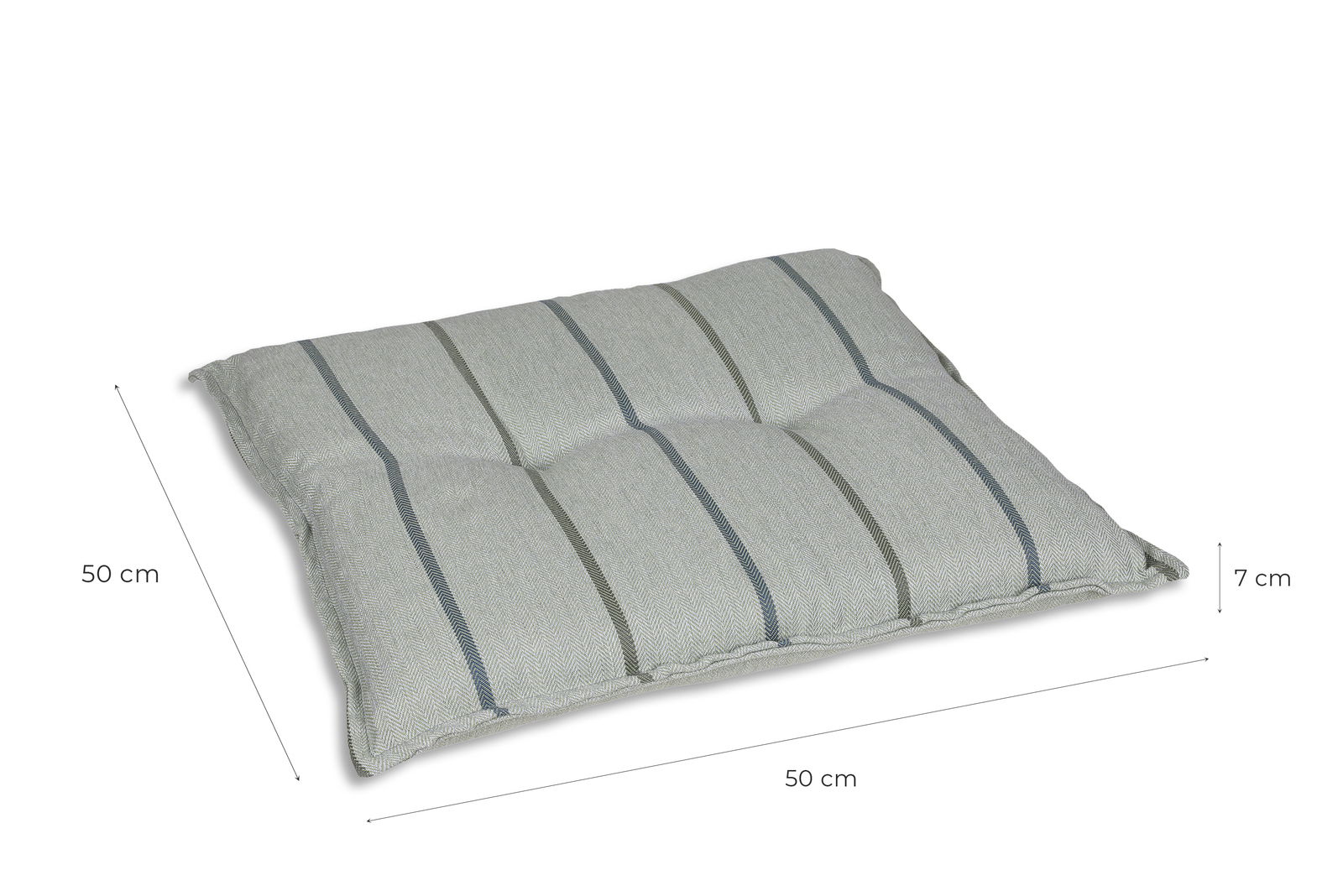 Hockerauflage mit Streifenmuster, 50x50x7 cm, aus seitlicher Perspektive