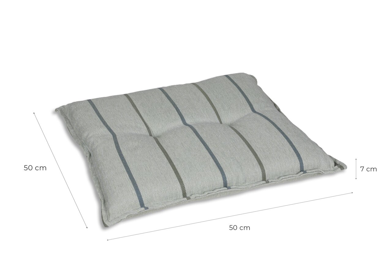 Hockerauflage mit Streifenmuster, 50x50x7 cm, aus seitlicher Perspektive