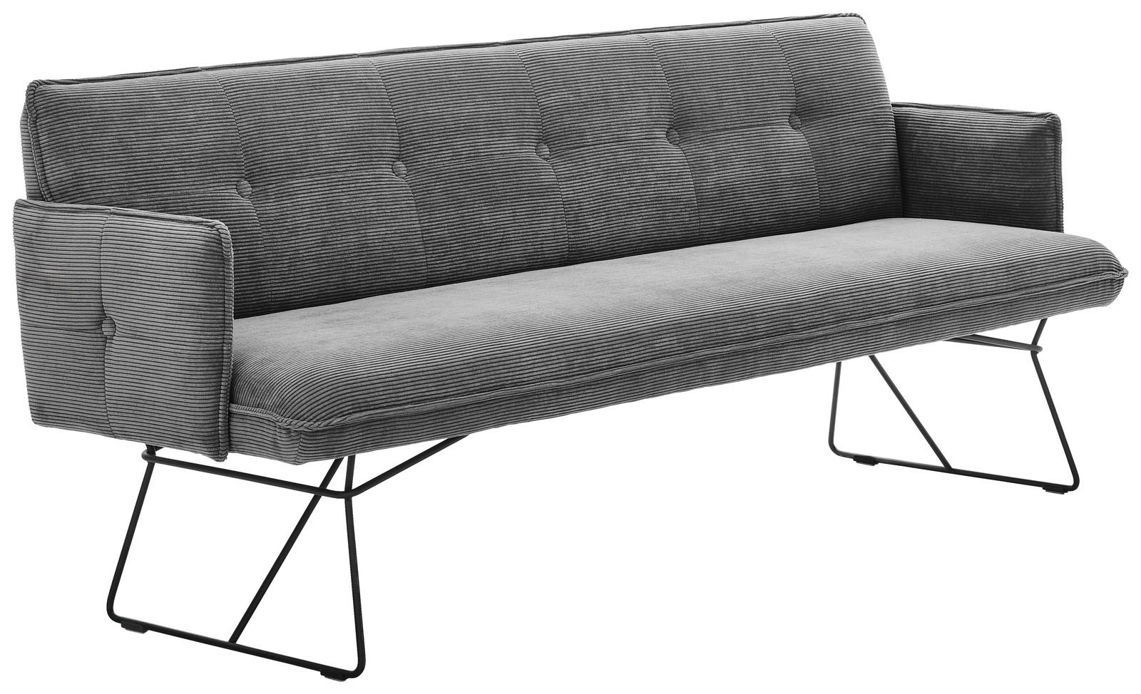 Pure Home Lifestyle Solobank 2-Sitzer COCONUT Graue Solobank 2-Sitzer mit gestepptem Stoffbezug und schwarzen Metallbeinen, seitliche Perspektive