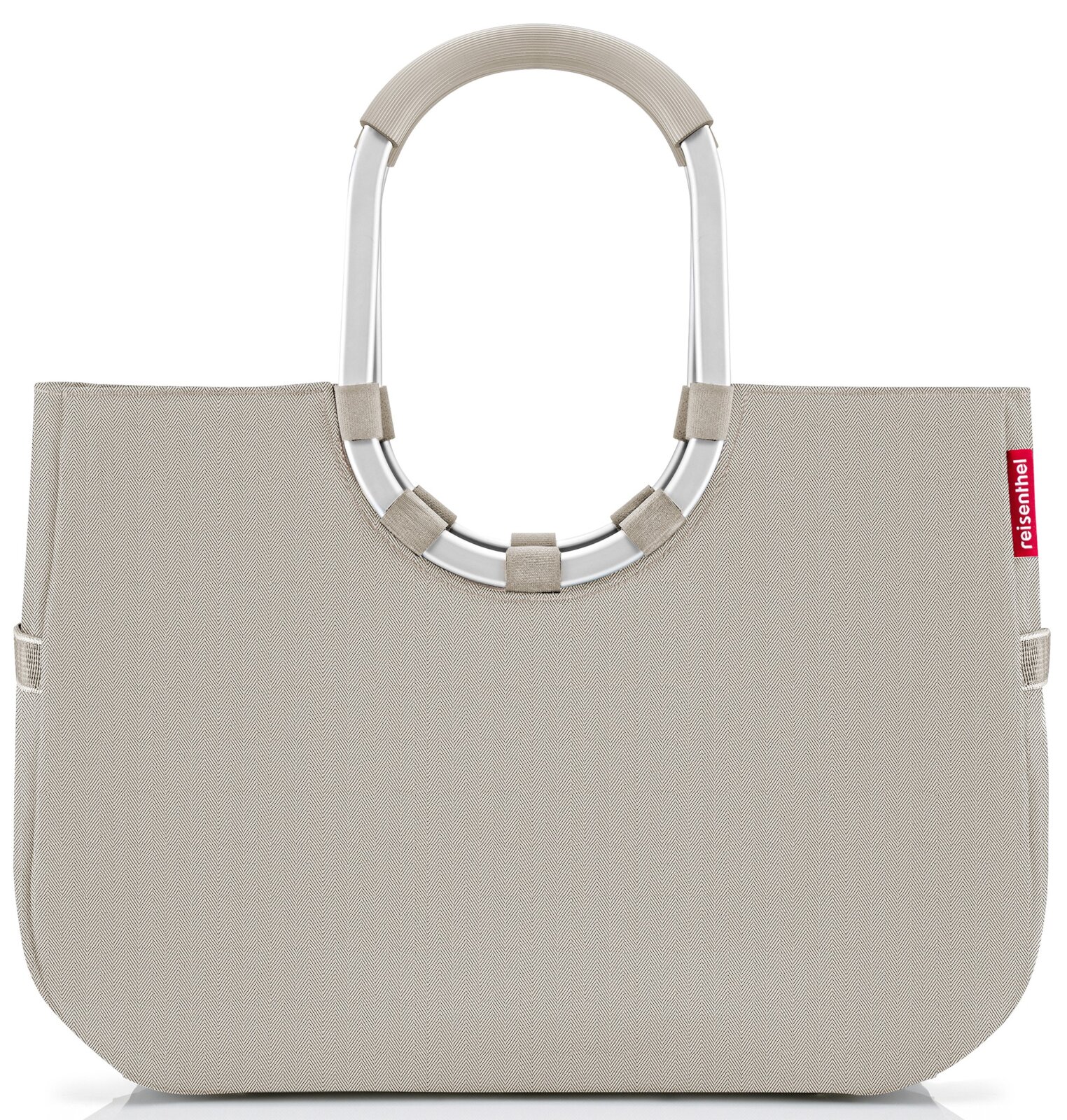 Beige Einkaufstasche mit ovalem Griff aus Aluminium, Vorderansicht