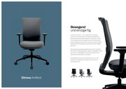 Moderner Bürostuhl in Front- und Seitenansicht, ergonomisches Design mit Armlehnen und Rollen, geeignet für sportlich aktive Nutzer.