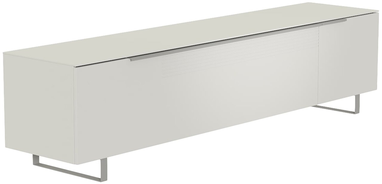 Modernes XL TV-Lowboard in hellem Design, seitliche Perspektive