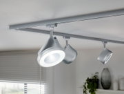 Zilveren Arena-railspot, aan het plafond gemonteerd, zijaanzicht