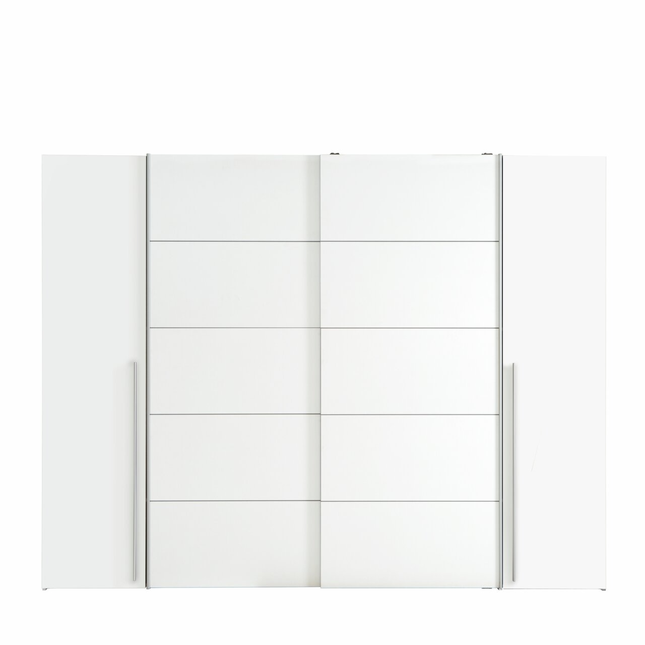 Weißer Dreh- und Schwebetürenschrank, Frontalansicht