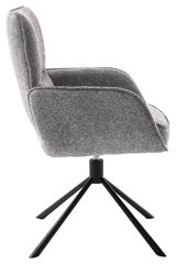 Grauer Armlehnstuhl mit schwarzem Metallgestell, Seitenansicht