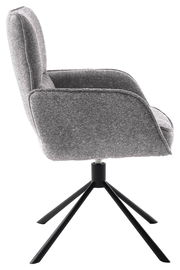 Grauer Armlehnstuhl mit schwarzem Metallgestell, Seitenansicht