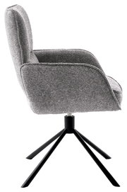 Grauer Armlehnstuhl mit schwarzem Metallgestell, Seitenansicht