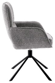 Grauer Armlehnstuhl mit schwarzem Metallgestell, Seitenansicht
