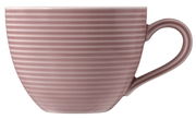 Kaffeeobertasse 0,26 l in Rosa mit horizontalen Rillen, seitliche Perspektive