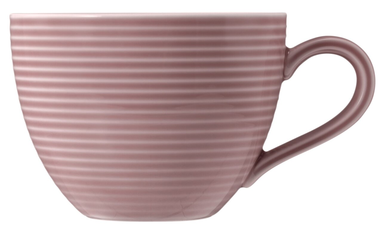 Kaffeeobertasse 0,26 l in Rosa mit horizontalen Rillen, seitliche Perspektive