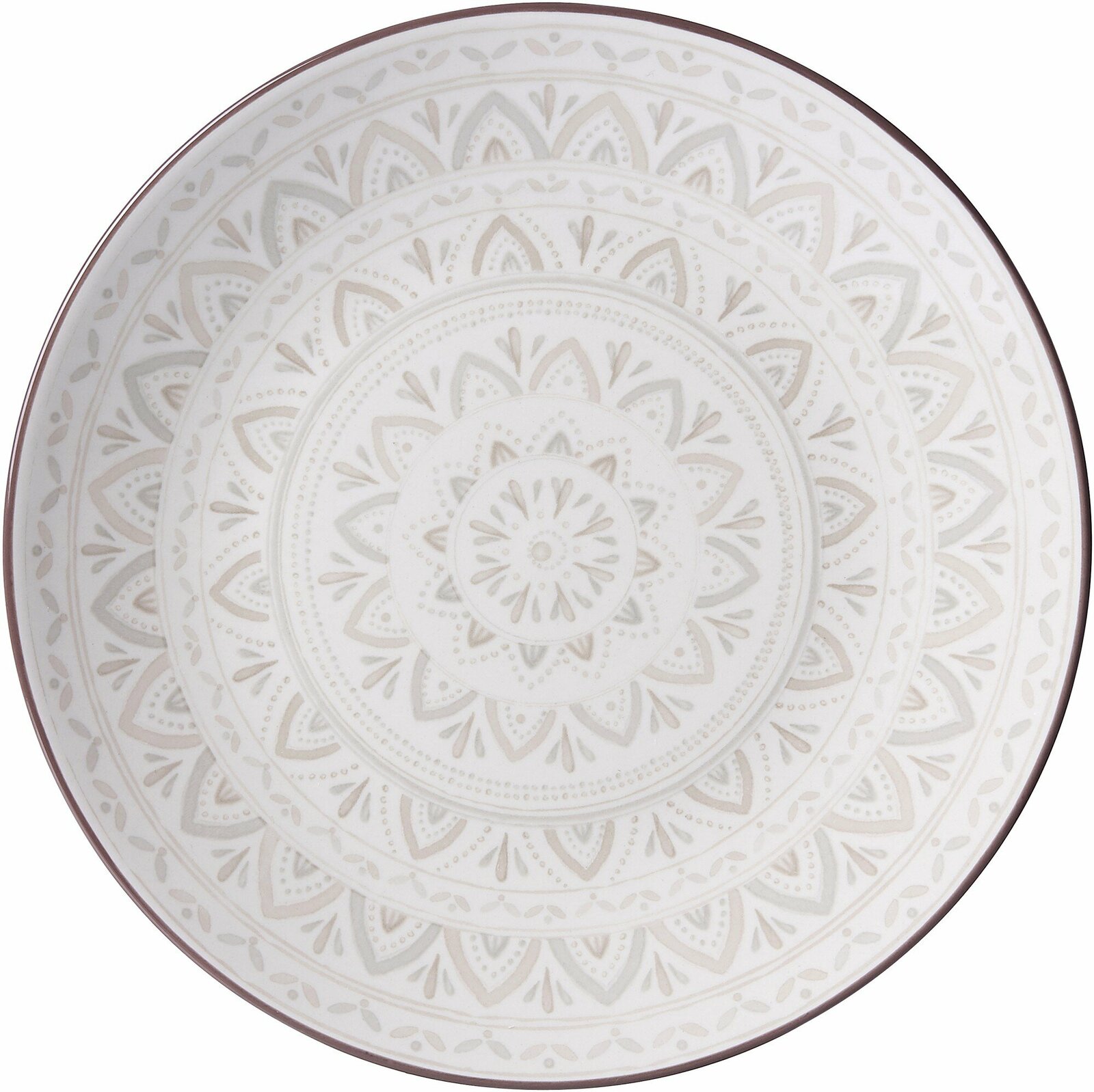 Weißer Speiseteller mit dekorativem Muster, Draufsicht