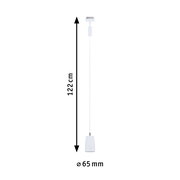Weißes Schienenpendel Cover, 122 cm lang, 65 mm Durchmesser, seitliche Ansicht