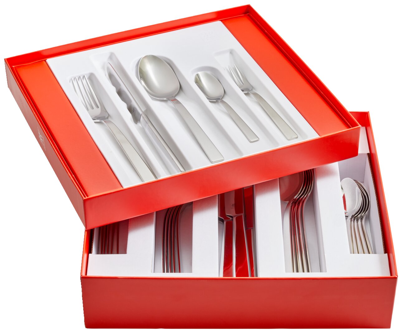 Besteckset King 30-teilig in roter Geschenkbox, Perspektive von oben