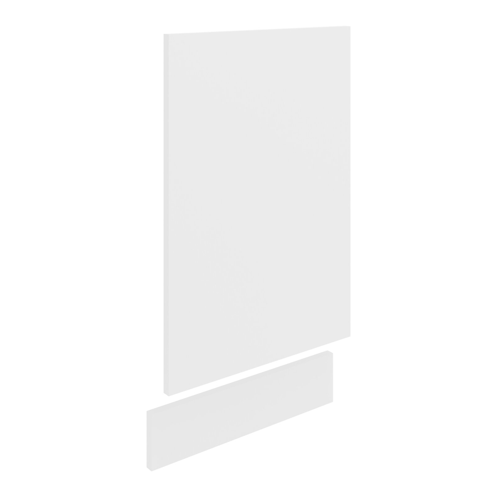 VCM Frontblende ESILO Weißes, minimalistisches Möbelpaneel mit zwei horizontalen Leisten, freigestellt auf weißem Hintergrund, Ansicht schräg von vorn (leicht seitliche Perspektive)