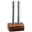 Modernes Salz- und Pfeffer-Set aus Edelstahl mit Holzsockel, frontal abgebildet.