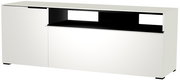 Weißes TV-Lowboard mit schwarzem Regal, Frontansicht
