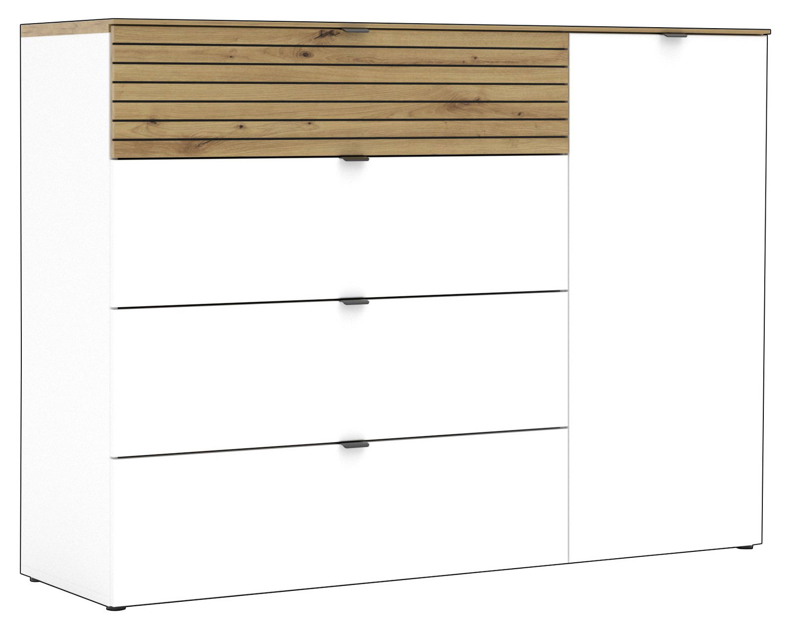 Kombi-Kommode Voleo DIANA in weiß mit Holzoptik-Elementen, Frontansicht