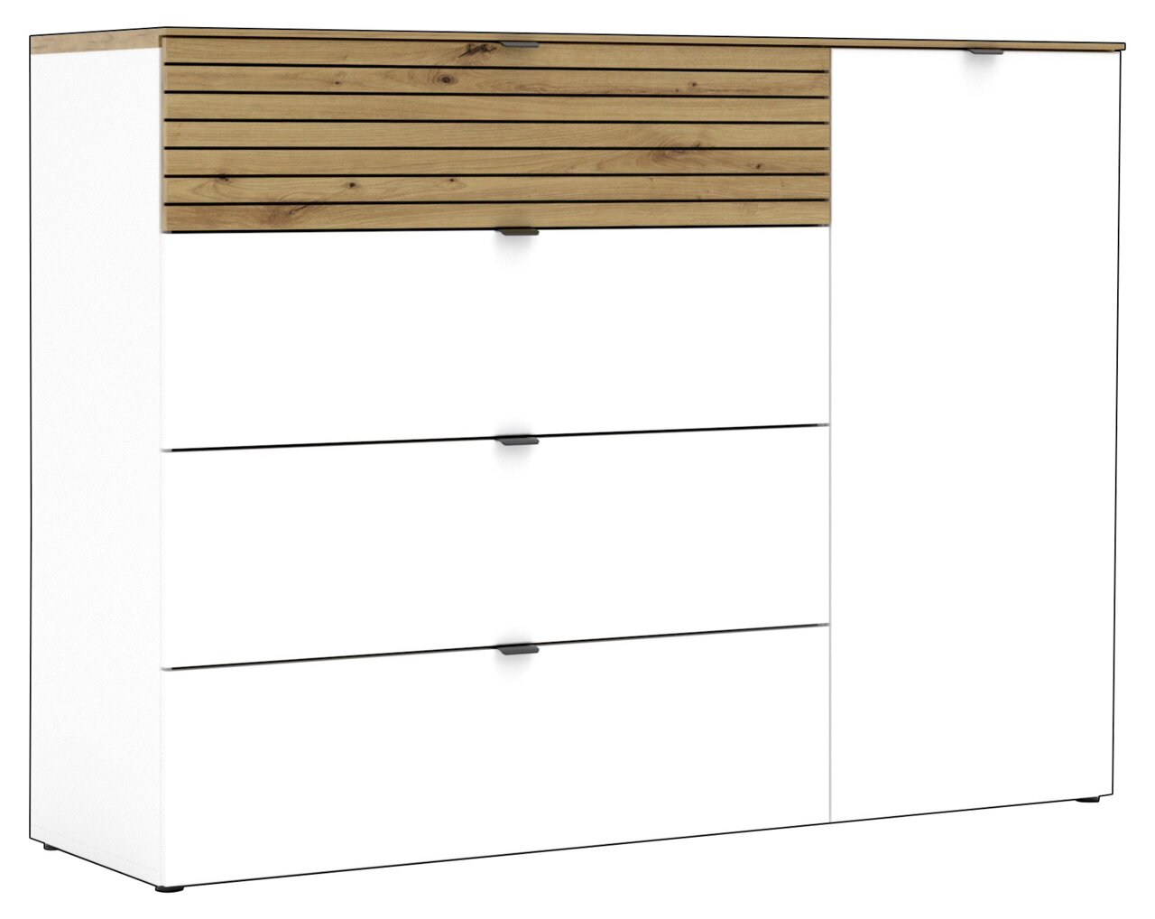 Voleo Combinatiecommode DIANA Voleo DIANA-ladekast in wit met elementen in houtlook, vooraanzicht