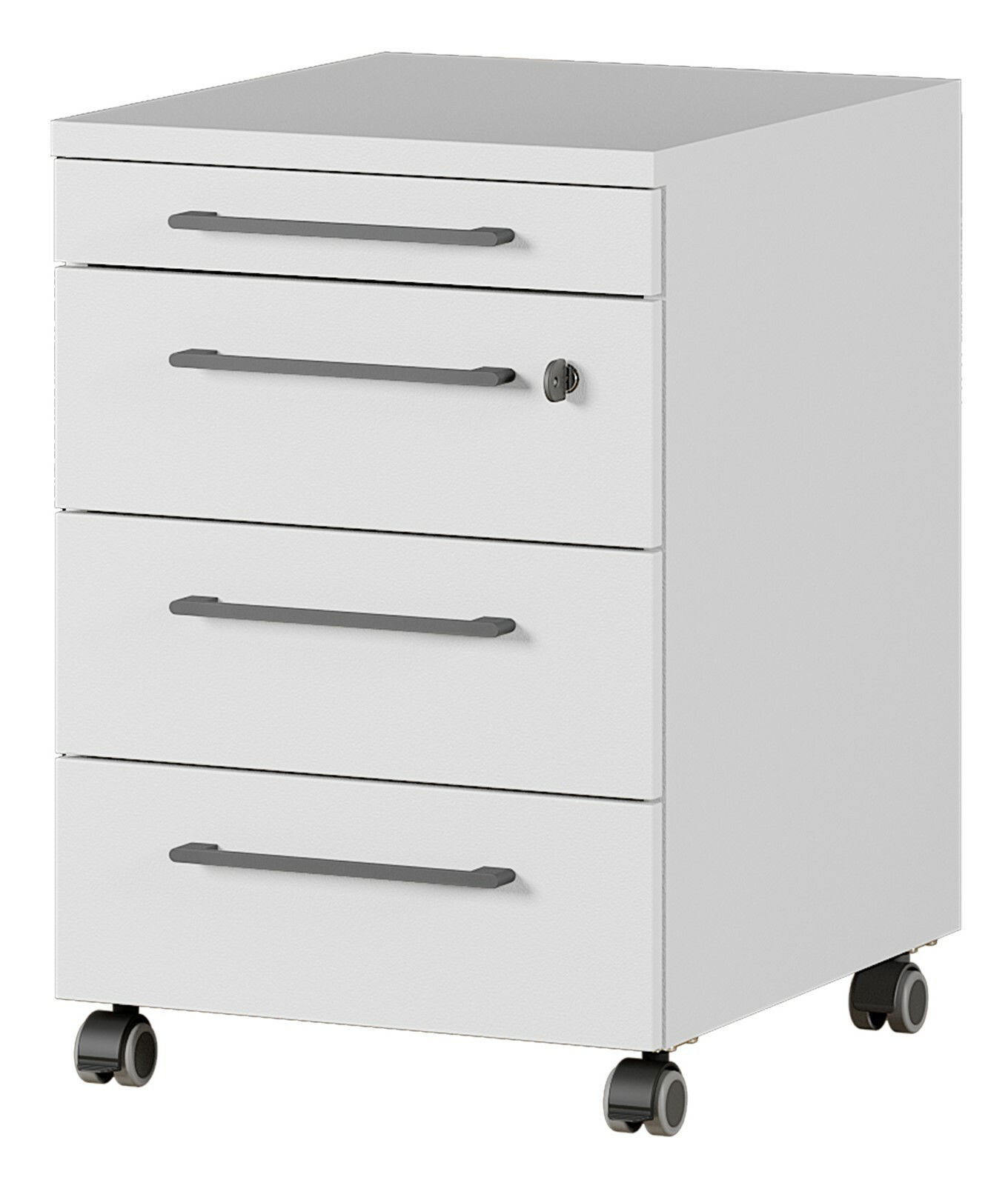 XORA Rollcontainer LEGEND II Weißer Rollcontainer mit drei Schubladen und Rollen, seitliche Perspektive