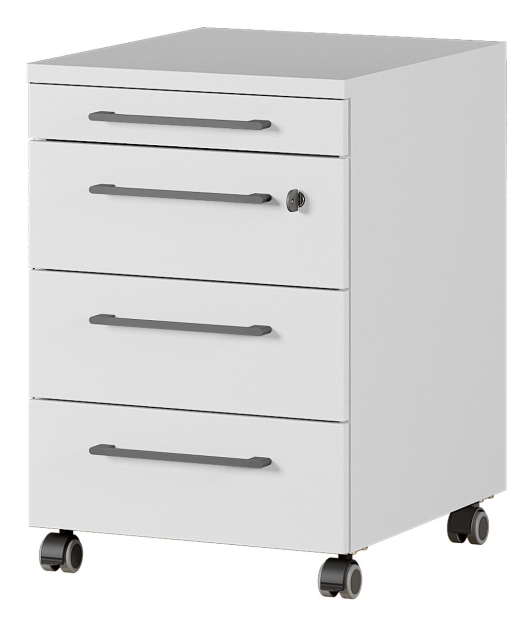 XORA Rollcontainer LEGEND II Weißer Rollcontainer mit drei Schubladen und Rollen, seitliche Perspektive