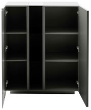 Offenes Highboard mit drei Fächern und zwei Türen, frontale Ansicht