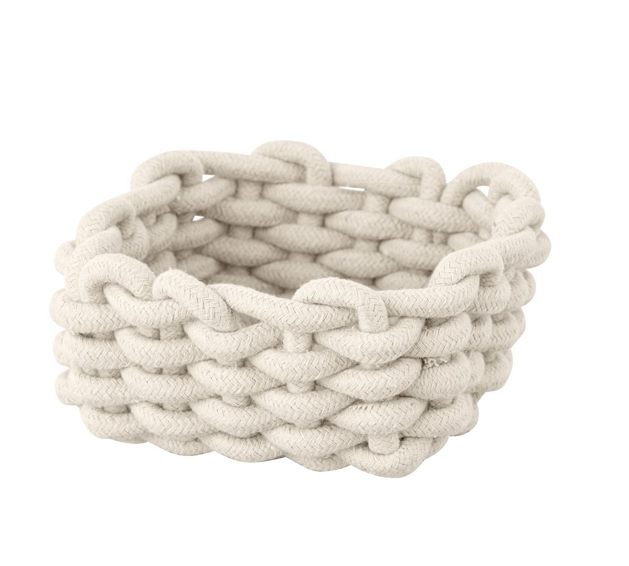 Geflochtener Badkorb Melara S in Naturfarbe, aus dicker Kordel, seitliche Perspektive