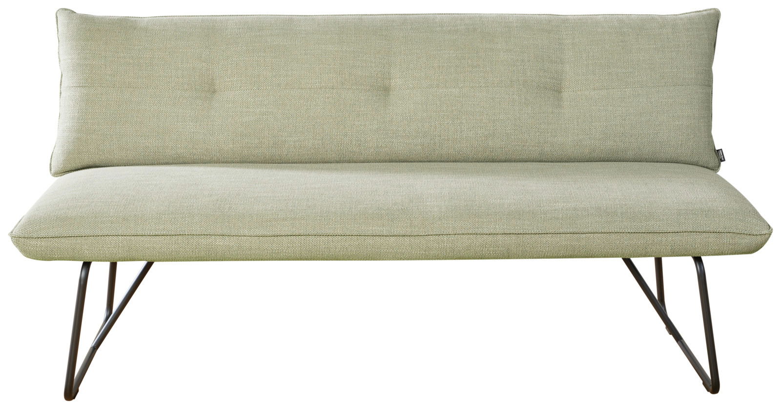 Grüne Bank mit Metallbeinen, Vorderansicht