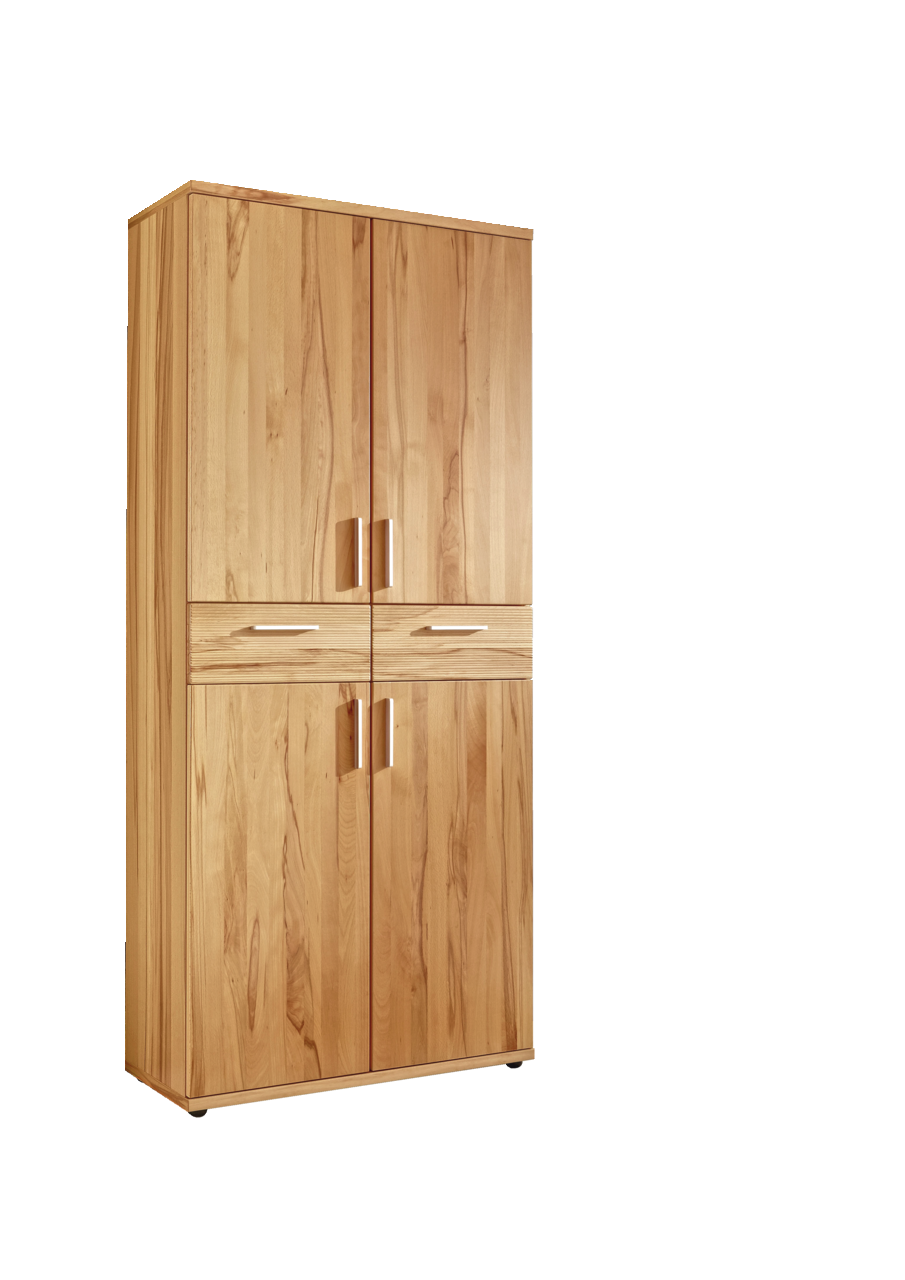 Hochkommode aus Holz in einem modernen Wohnzimmer, seitliche Perspektive