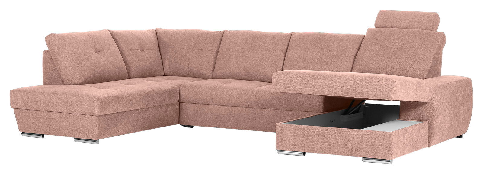 Beige Ecksofa mit Stauraum, Ansicht von vorne rechts
