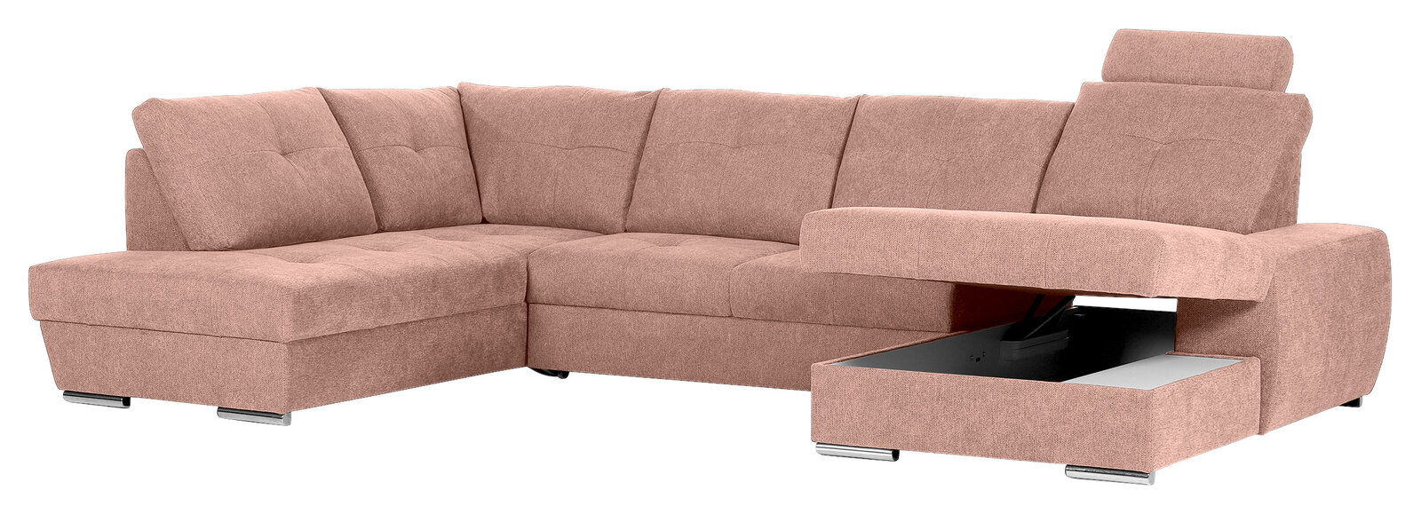 Beige Ecksofa mit Stauraum, Ansicht von vorne rechts