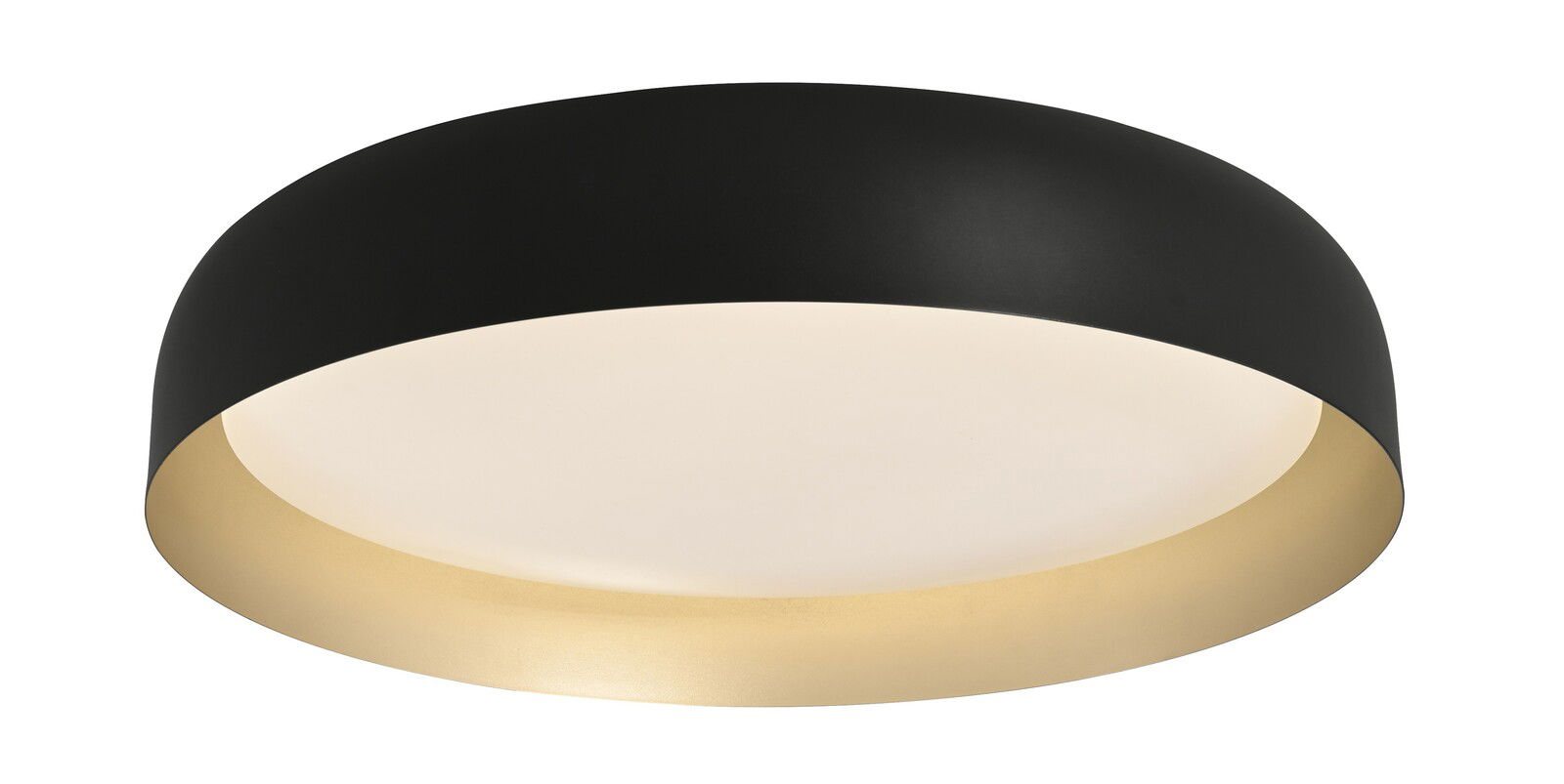 Moderne Deckenleuchte OSKO in Schwarz und Gold, seitliche Perspektive