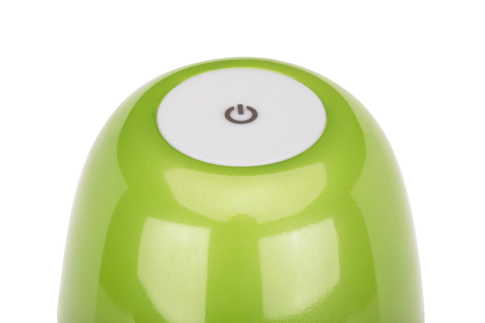 Grüne Akku-Tischleuchte mit weißem Ein-/Ausschalter, Ansicht von oben