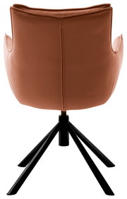 Rückansicht eines modernen Sessels mit braunem Lederbezug und schwarzem Metallgestell.