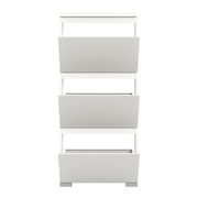 Moderner weißer Schuhschrank mit drei Klappfächern, Frontalansicht