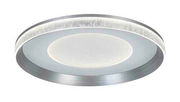 Moderne LED-Deckenleuchte in runder Form mit silbernem Rand und strukturiertem Leuchtmittel, seitliche Perspektive