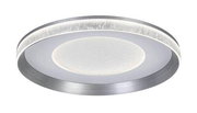 Moderne LED-Deckenleuchte in runder Form mit silbernem Rand und strukturiertem Leuchtmittel, seitliche Perspektive