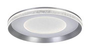 Moderne ronde led-plafondlamp met zilveren rand en gestructureerde lampkap, zijaanzicht