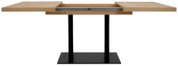 Eettafel QUADRATO in uitklapbare uitvoering, van voren gefotografeerd, met houten blad en zwart metalen onderstel.