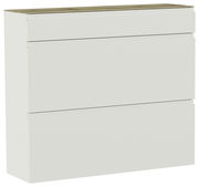 Moderner Hängeschuhschrank mit drei Schubladen in Weiß mit Holzoberfläche, seitliche Perspektive