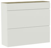 Moderner Hängeschuhschrank mit drei Schubladen in Weiß mit Holzoberfläche, seitliche Perspektive