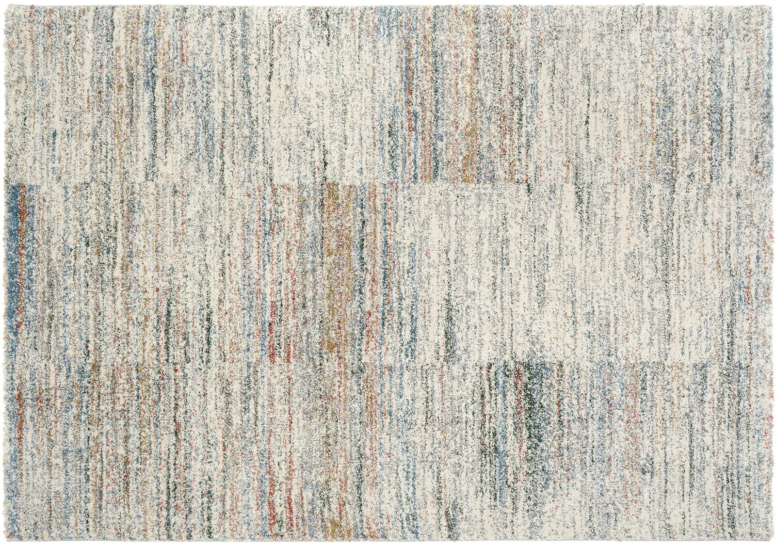 Frisé-Teppich mit buntem, abstraktem Muster in Draufsicht