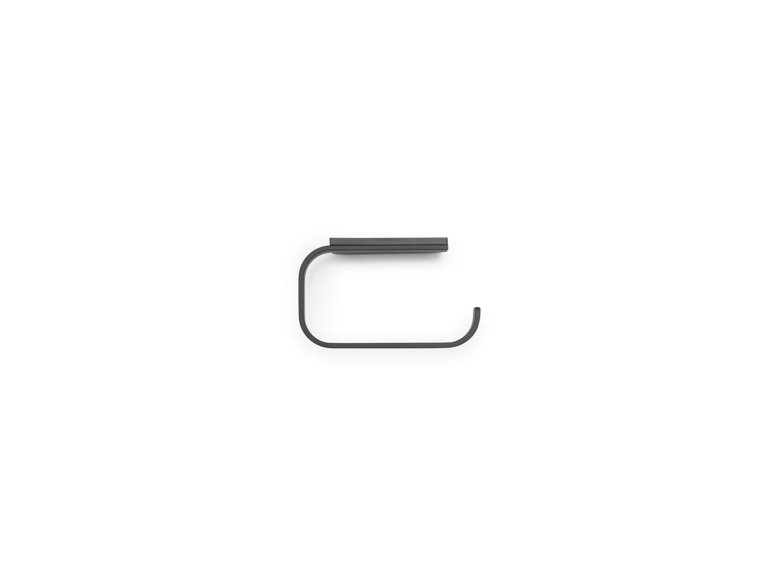 Moderner Toilettenpapierhalter aus Metall in seitlicher Ansicht, minimalistisch und elegant gestaltet.