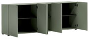 Grünes XL-Sideboard mit offenen Türen, seitliche Perspektive