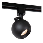 Schwarzer Strahler FAVORI von Lucide Leuchten, montiert an einer Schiene, seitliche Perspektive.