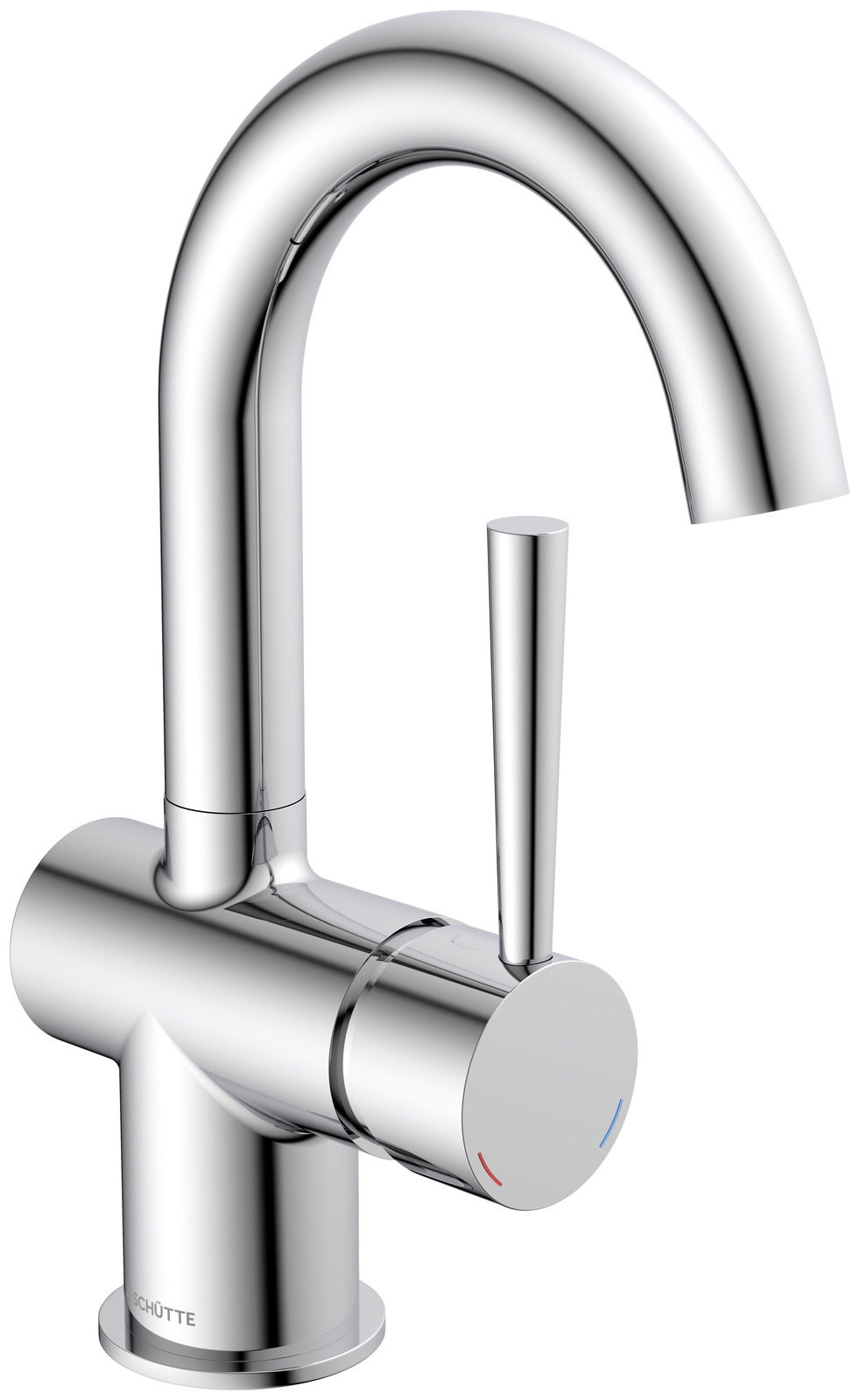 Moderne Waschtischarmatur aus Chrom in seitlicher Perspektive